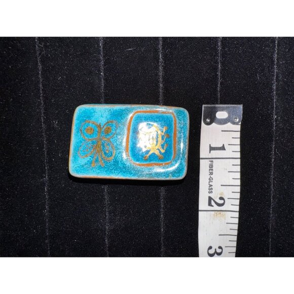 Vintage Handcrafted BlueCeramic Brooch With Gold Insect & Butterfly Design Boho - Picture 3 of 5